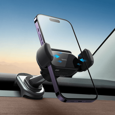 Baseus Tesla Automatic Telephone Support avec cellule solaire pour le modèle Tesla 3 / Y (5,4 - 7,6 cm) noir