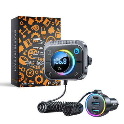 Émetteur Bluetooth Music FM APPEL FREE FREE avec Bassbooster et Snellumer Black [USB-C & USB-A]