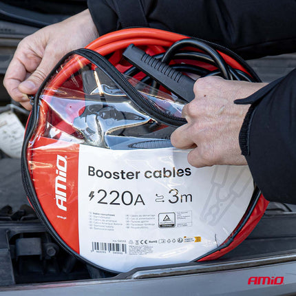 Booster Cables 220A 3m TÜV – Professionele Startkabels voor 12V Voertuigen - VCTparts.nl