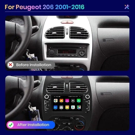 CarPlay & Android Auto 7 Inch Radio voor Peugeot 206, 206CC, 206SW (2000–2008) – 2DIN Multimedia Scherm met GPS Navigatie – Inbouwen / Inbouwservice / Installatie - VCTparts.nl