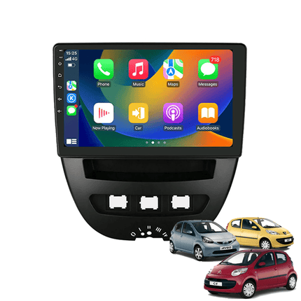 CarPlay & Android Auto Scherm voor Citroën C1, Toyota Aygo, Peugeot 107 (2005 - 2014) – Draadloos Multimedia Touchscreen, GPS Navigatie – Inbouwen / Inbouwservice / Installatie - VCTparts.nl