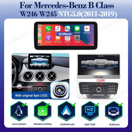 CarPlay en Android Auto Radio 9 Inch voor Mercedes Benz B Klasse W245 en W246 (2011–2019) – GPS Navigatie Touchscreen – Inbouwen / Inbouwservice / Installatie - VCTparts.nl