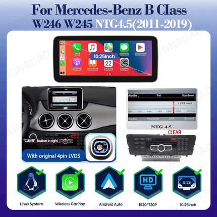 CarPlay en Android Auto Radio 9 Inch voor Mercedes Benz B Klasse W245 en W246 (2011–2019) – GPS Navigatie Touchscreen – Inbouwen / Inbouwservice / Installatie - VCTparts.nl