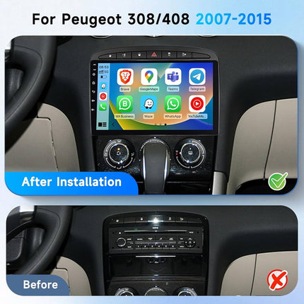 CarPlay en Android Auto Radio 9 Inch voor Peugeot 308/408 (2007–2015) – GPS Navigatie Touchscreen – Inbouwen / Inbouwservice / Installatie - VCTparts.nl
