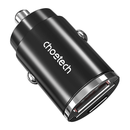 Choetech Choetech Autolader Telefoon 1x USBA, 1x USBC 30W PD 3.0 12/24V Zwart 5
