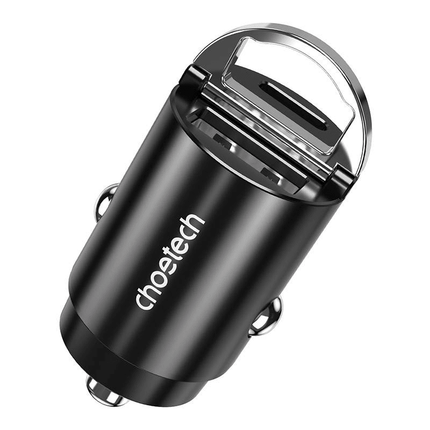 Choetech Choetech Autolader Telefoon 1x USBA, 1x USBC 30W PD 3.0 12/24V Zwart 4