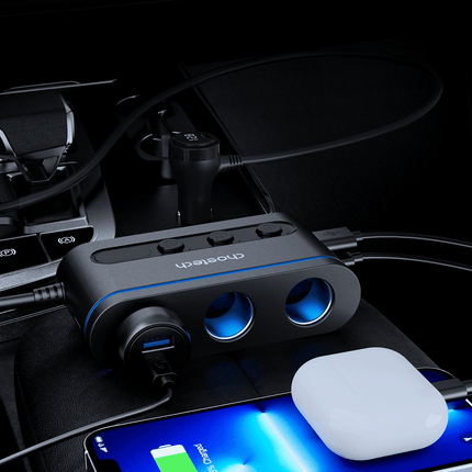 Choetech Choetech TC0021 Autolader met 2 USB - C Poorten 1 USB - A Poort en 3 Sigarettenaansteker Aansluitingen Zwart Hurtel 6