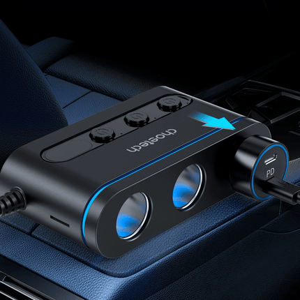 Choetech Choetech TC0021 Autolader met 2 USB - C Poorten 1 USB - A Poort en 3 Sigarettenaansteker Aansluitingen Zwart Hurtel 5