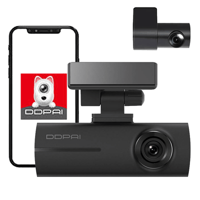 DDPAI N1 Dual Dashcam 2K 1296P 2CH HD WiFi Auto Recorder Black