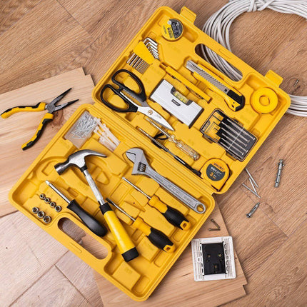 Deli 38 - delige Tools Huishoudelijke Gereedschapset Koffer (EDL1038J) Geel [Gereedschap - Deli] - VCTparts.nl