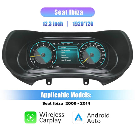 Digitale Virtuele Cockpit Instrument Cluster CarPlay en Android Auto 12.3 inch LCD - Voor VW Seat Ibiza PQ 2009 - 2014 6J generatie - VCTparts.nl