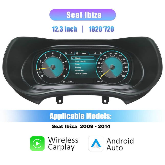 Digitale Virtuele Cockpit Instrument Cluster CarPlay en Android Auto 12.3 inch LCD - Voor VW Seat Ibiza PQ 2009 - 2014 6J generatie - VCTparts.nl