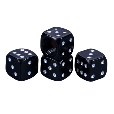 Dobbelsteen Ventieldopjes Dobbel Steentjes Dices - Metaal Zwart (set 4 stuks)