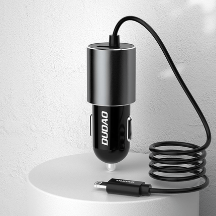 Dudao Autolader Oplader USB - C & USB - A Snellader - 3.4A (1m) Grijs [Triple Fast Car Charger] - VCTparts.nl