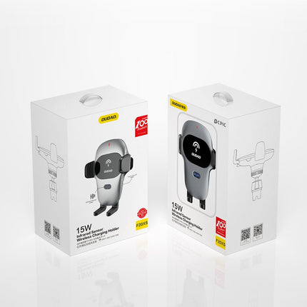 Dudao F20xs Automatische Autohouder Met 15W Qi Draadloos Opladen Voor Ventilatierooster - Grijs - VCTparts.nl