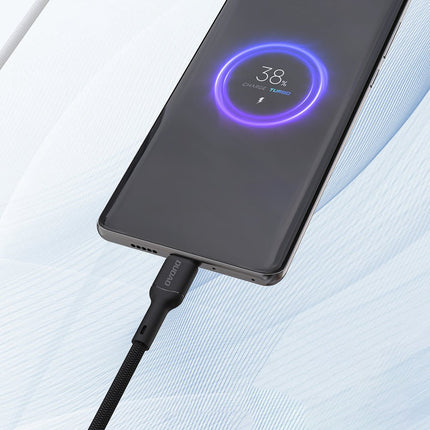 Dudao L9T 5A USB - A naar USB - C Kabel 1 Meter Gevlochten Katoen Snellader Zwart voor Smartphones en Tablets - VCTparts.nl