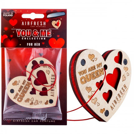 Einparts AIRFRESH You&Me For Her Auto Parfum Love Hart Cadeau – You Are My Queen Houten Geurhanger Car Fragrance Hangende Luchtverfrisser tot 30 Dagen Einparts 1
