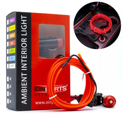 Einparts LED Ambient Interieurverlichting 2m Rood - Universele 12V Auto Sfeerverlichting 360 Graden Dunne 2mm Strip Compleet Pakket