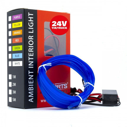 Einparts LED Ambient Interieurverlichting 3m Blauw - Universele 24V Truck Sfeerverlichting 360 Graden Dunne 2mm Strip Compleet Pakket - VCTparts.nl