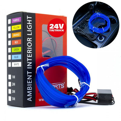 Einparts LED Ambient Interieurverlichting 3m Blauw - Universele 24V Truck Sfeerverlichting 360 Graden Dunne 2mm Strip Compleet Pakket