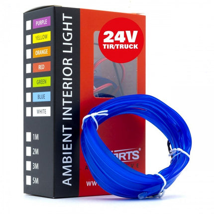 Einparts LED Ambient Interieurverlichting 3m Blauw - Universele 24V Truck Sfeerverlichting 360 Graden Dunne 2mm Strip Compleet Pakket - VCTparts.nl