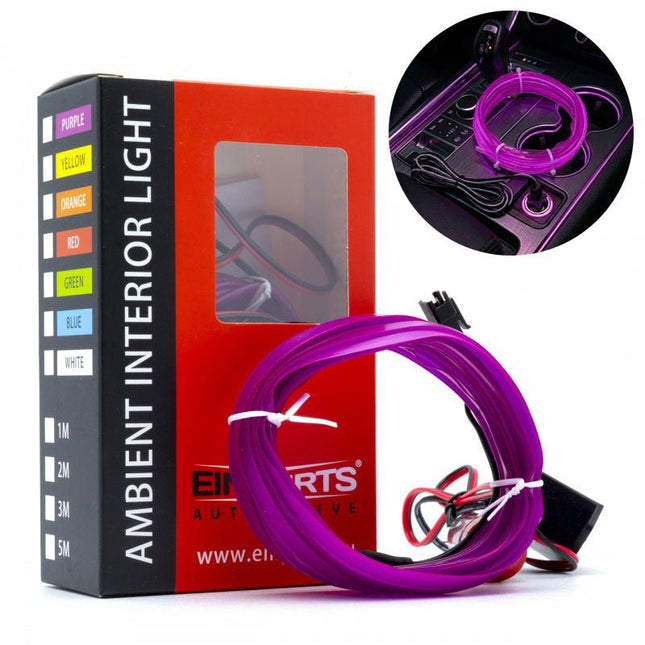 Einparts LED Ambient Interieurverlichting 3m Paars - Universele 12V Auto Sfeerverlichting 360 Graden Dunne 2mm Strip Compleet Pakket - VCTparts.nl