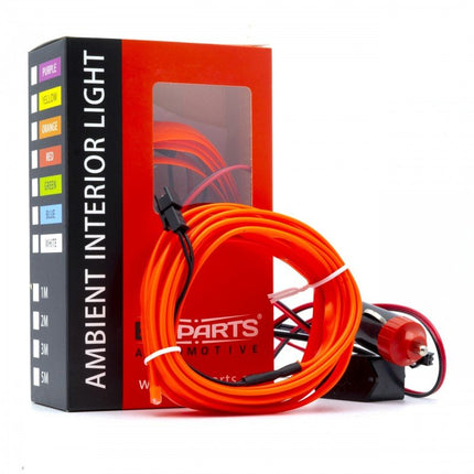 Einparts LED Ambient Interieurverlichting 3m Rood - Universele 12V Auto Sfeerverlichting 360 Graden Dunne 2mm Strip Compleet Pakket - VCTparts.nl