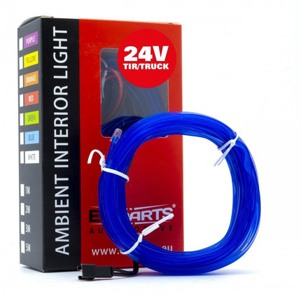 Einparts Einparts LED Ambient Interieurverlichting 5m Blauw - Universele 24V Truck Sfeerverlichting 360 Graden Dunne 2mm Strip Compleet Pakket Einparts 7