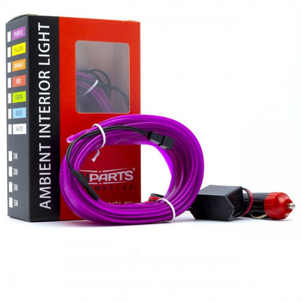 Einparts Einparts LED Ambient Interieurverlichting 5m Paars - Universele 12V Auto Sfeerverlichting 360 Graden Dunne 2mm Strip Compleet Pakket Einparts 6