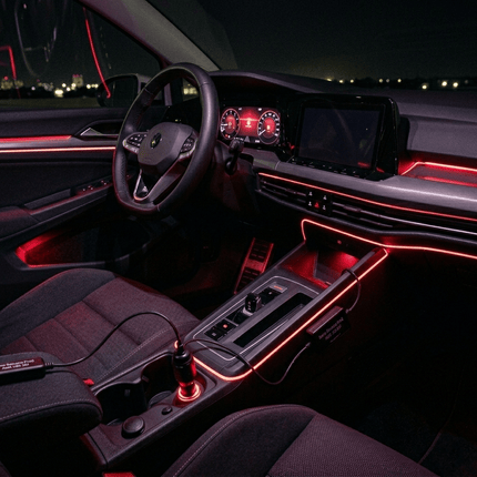 Einparts LED Ambient Interieurverlichting 5m Rood - Universele 12V Auto Sfeerverlichting 360 Graden Dunne 2mm Strip Compleet Pakket - VCTparts.nl