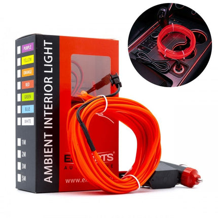 Einparts LED Ambient Interieurverlichting 5m Rood - Universele 12V Auto Sfeerverlichting 360 Graden Dunne 2mm Strip Compleet Pakket - VCTparts.nl