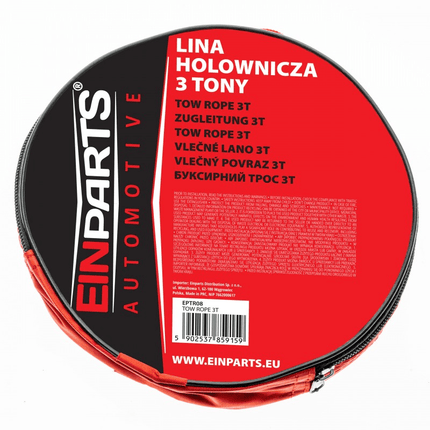 Einparts Stevige Sleepkabel met Haken en Rode Vlag tot 3000kg 4 meter Geel - VCTparts.nl