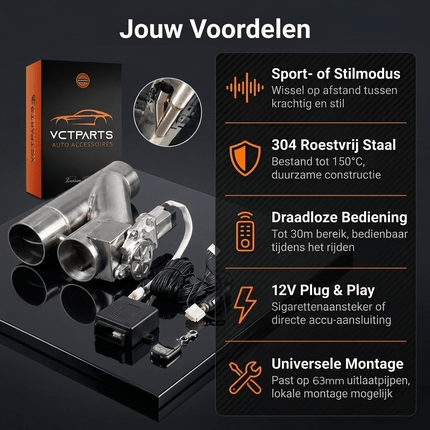 VCTparts VCTparts Elektrische Uitlaat Kleppensysteem 2.5inch 63mm Universeel Draadloos met Afstandsbediening – Dubbele Pijp Performance Upgrade NORGOS 3