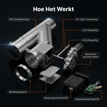 Elektrische Uitlaat Kleppensysteem 2.75inch 70mm Bypass Universeel Draadloos met Afstandsbediening - Dubbele Pijp met Klep - VCTparts.nl