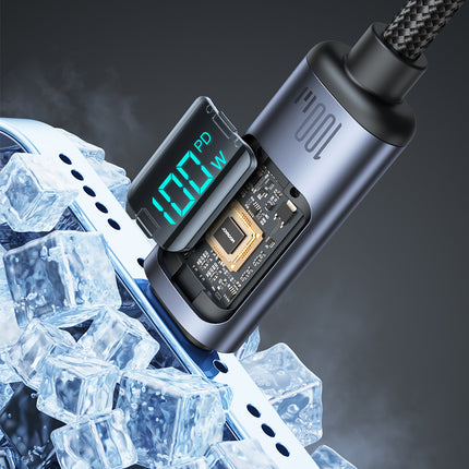 Joyroom Prism Series A16 USB-C naar USB-C Kabel 100W - met LED Display voor Snelladen en Dataoverdracht Zwart 1,2m Oplaadsnoer