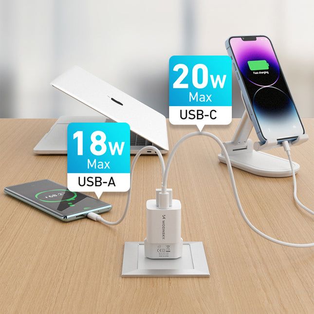 Wozinsky WWCEAC GaN USB A USB C 33W Snellader Voor Stopcontact Wit