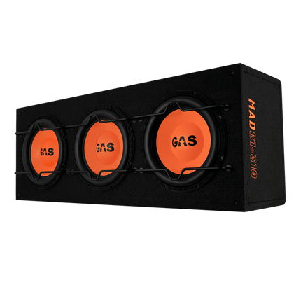 Gas Audio Power Gas Audio Power Gas Mad Level 1 Loaded Enclosure 3x10" voor Auto Geluidssystemen en Hoogwaardige Geluidskwaliteit Optimount 6
