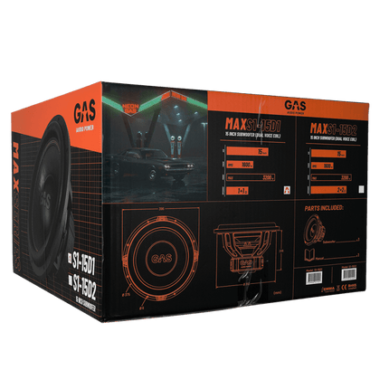 Gas Audio Power Gas Audio Power Gas Max Level 1 Subwoofer 15" 2x1 Ohm voor Auto Geluidssystemen en Hoogwaardige Geluidskwaliteit Optimount 6