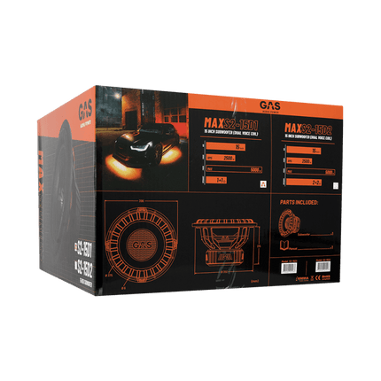Gas Audio Power Gas Audio Power Gas Max Level 2 Subwoofer 15" 2x1 Ohm voor Auto Geluidssystemen en Hoogwaardige Geluidskwaliteit Optimount 8