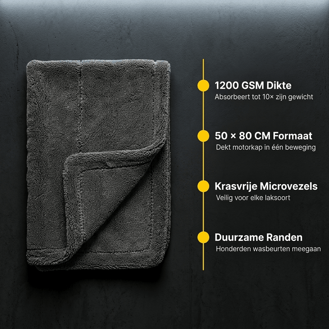 Glossio Absorberende Zachte Droogdoek voor een Streeploos Resultaat 1200gsm Groot (50 x 80cm) Grijs - VCTparts.nl
