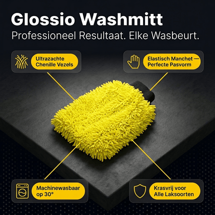 Glossio Glossio Auto Reinigings Washandschoen Washmitt met Absorberende Microvezel voor Streeploos Glansresultaat Geel AMiO 3