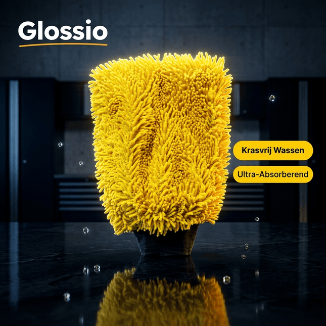 Glossio Auto Reinigings Washandschoen Washmitt met Absorberende Microvezel voor Streeploos Glansresultaat Geel - VCTparts.nl