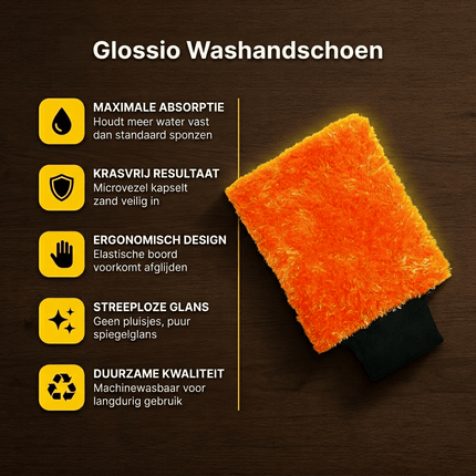 Glossio Glossio Auto Reinigings Washandschoen Washmitt met Absorberende Microvezel voor Streeploos Glansresultaat Oranje NORGOS 5