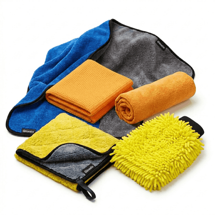 Glossio Glossio 5 - delige Microvezel Combideal Auto Wasset – XL Droogdoek 60x90cm en Krasvrije Washandschoen – Professionele Poetsset Combideal 1