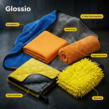 Glossio Glossio 5 - delige Microvezel Combideal Auto Wasset – XL Droogdoek 60x90cm en Krasvrije Washandschoen – Professionele Poetsset Combideal 2