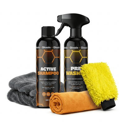 Glossio Combideal Starterspakket Buiten Complete Wasset met Pre-Wash Shampoo Washandschoen en Droogdoek voor een Vlekkeloos Resultaat