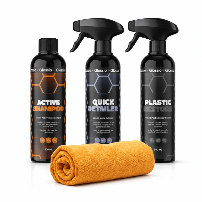 Glossio Glossio Combideal Winterklaar Pakket – Bescherming tegen Strooizout met Active Shampoo, Plastic/Rubber Restore en Quick Detailer Combideal 1