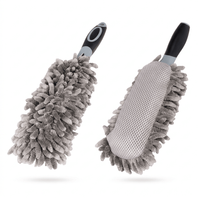 Brosse d'éponge en microfibre pour nettoyage obstiné sans rayures - gris / noir