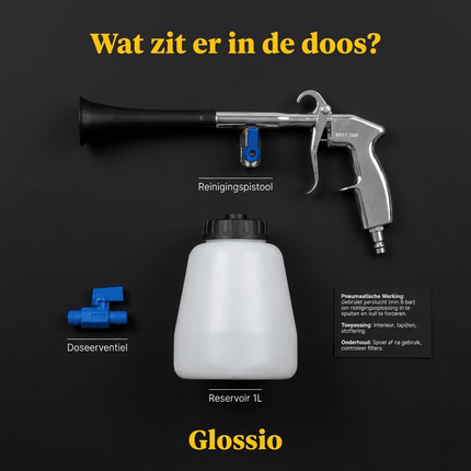 Glossio Glossio Professioneel Pneumatisch Reinigingspistool – Foamgun en Foamer voor Diepe Interieurreiniging – 1L AMiO 9