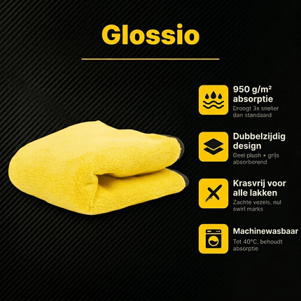 Glossio Glossio Ultra Dry Microvezel Droogdoek Geel/Grijs 30x40cm 950gsm voor Snel en Vlekkeloos Drogen AMiO 6